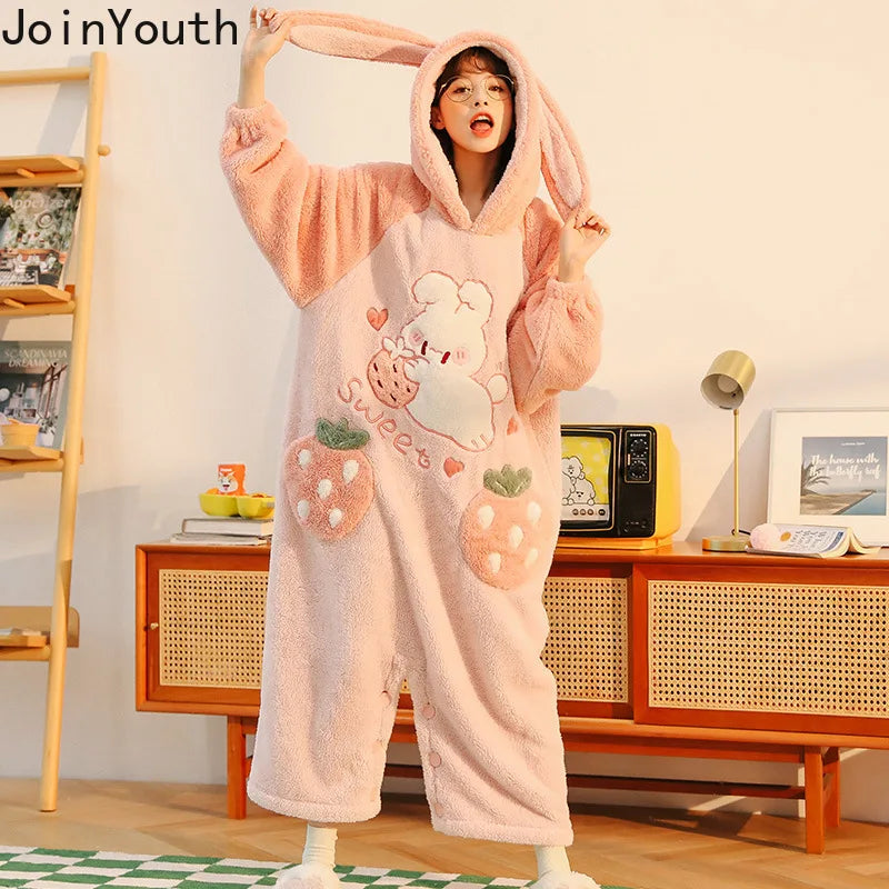 Winter Onsies Pajamas for Woman Cartoon Hooded Sleepewear Casual Fashion Japanese Pijamas Para Parejas Invierno
