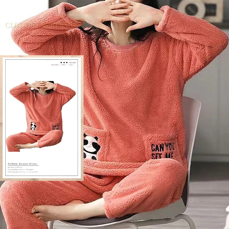 Autumn/Winter Women's/Girl's Pyjama Sets - Polka Dots/Printed Teddy - Sleepwear/Loungewear/Pyjamas - 40622420688994|40622420754530|40622420820066|40622420885602