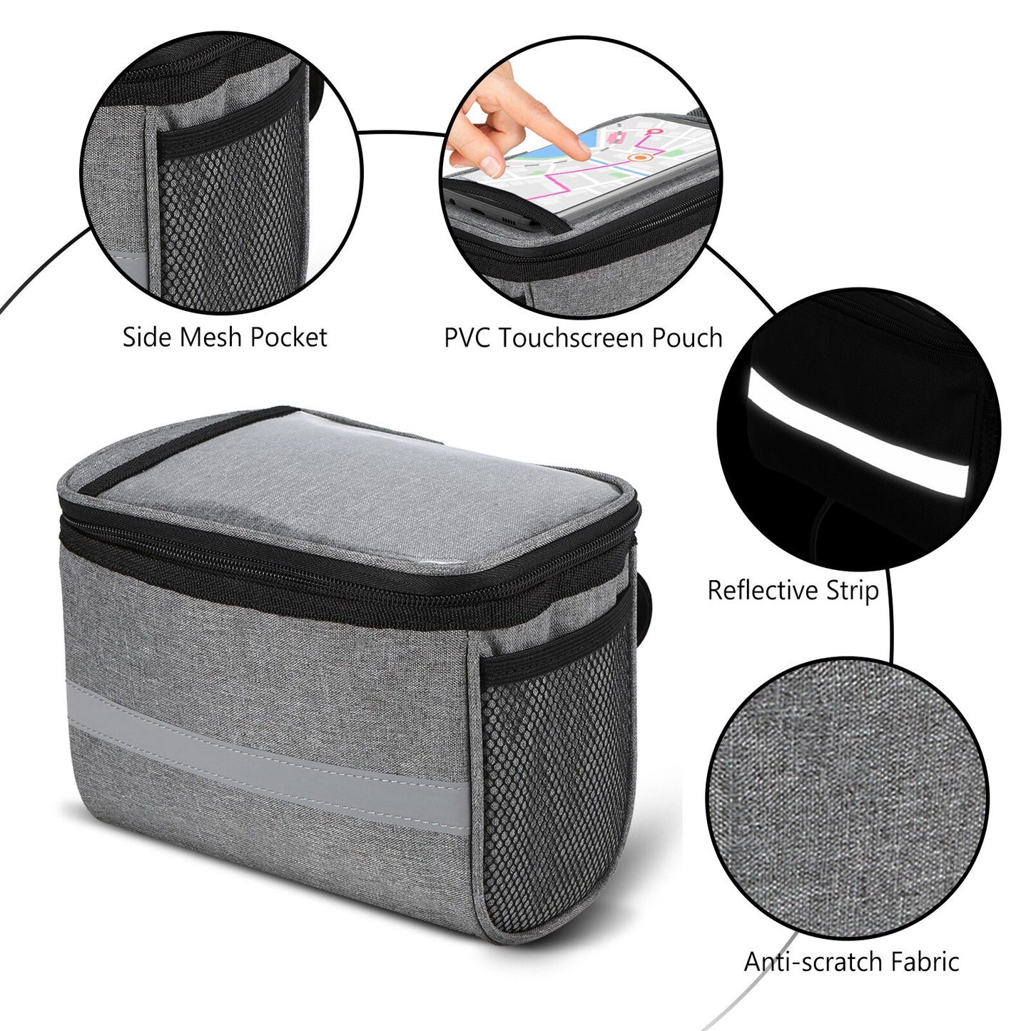 Cycling Bike Bicycle Insulated Front Bag MTB Bike Handlebar Bag Basket Pannier Cooler Bag with Reflective Strip - Vlad's Bike Bits