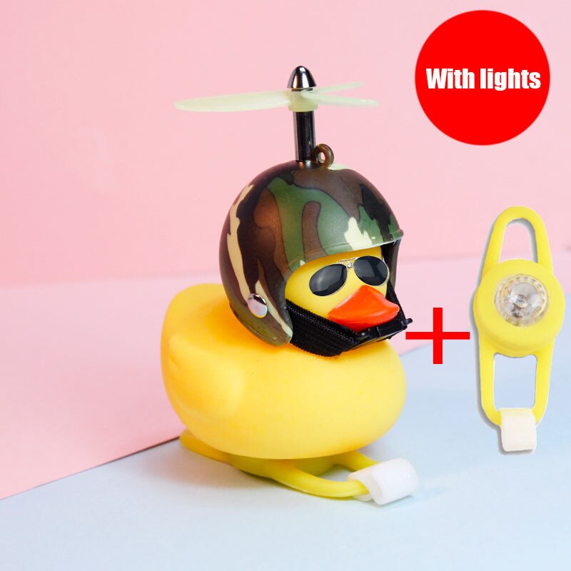 1pc Cartoon Yellow Silica Little Duck Helmet Head Bicycle Light Shining Mountain Bike Handlebar Duck Head Light Bell Accessories