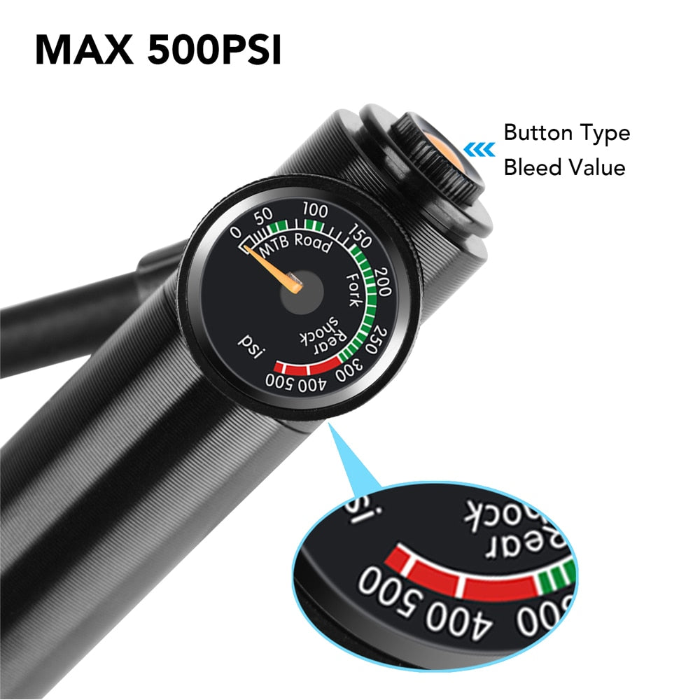 Portable High-pressure 500psi Bike Air Pump with Gauge for Fork & Rear Suspension Shock Absorber Mountain Bicycle pump wheel - Vlad's Bike Bits