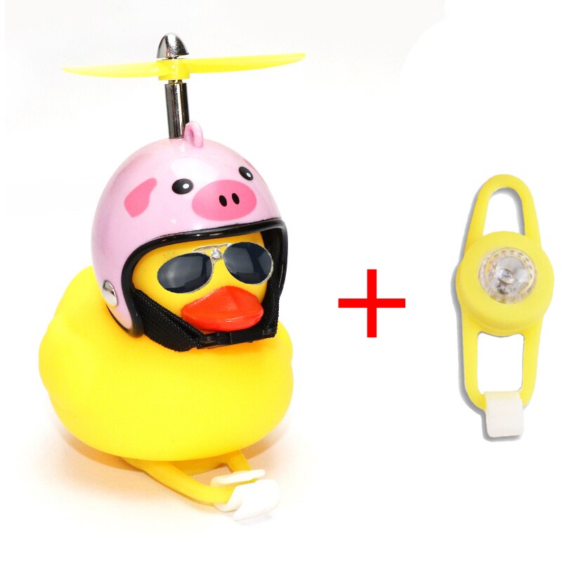 1pc Cartoon Yellow Silica Little Duck Helmet Head Bicycle Light Shining Mountain Bike Handlebar Duck Head Light Bell Accessories