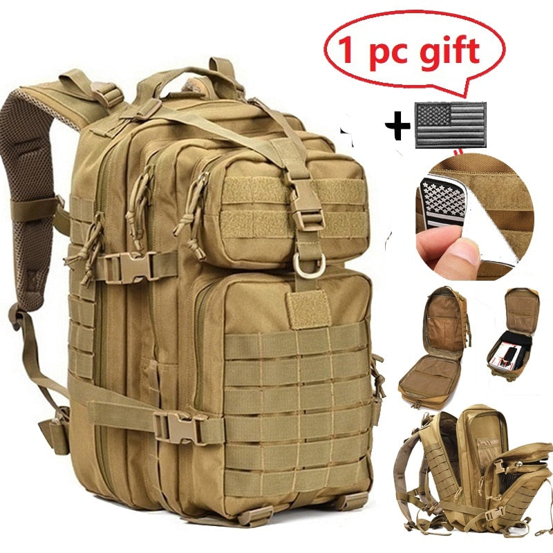30L/50L 1000D Outdoor Military-style Backpack - Nylon Waterproof Rucksack for Sports/Hiking/Cycling/Trekking - Sand