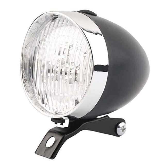 Retro Vintage Bicycle 3LED Front Light Headlight Safety Warning Night Light Bike Decoration Black Silver - Vlad's Bike Bits