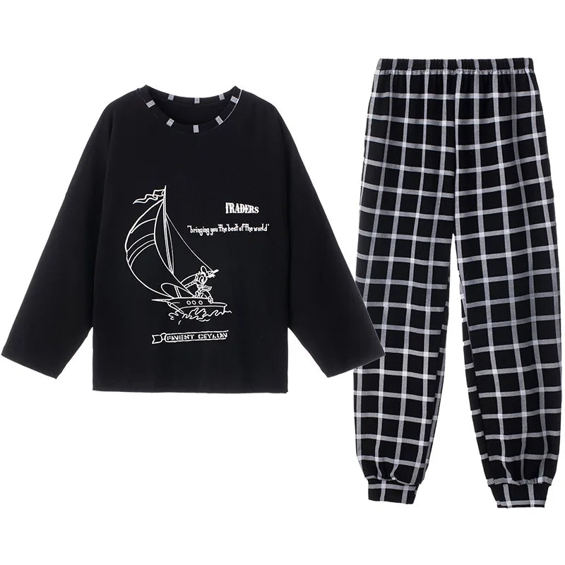 Large Size Pajamas Women Spring Autumn New Long-Sleeved Printed Sleepwear Girl Cute Cartoon Sleep Tops Casual Home Clothes Suit