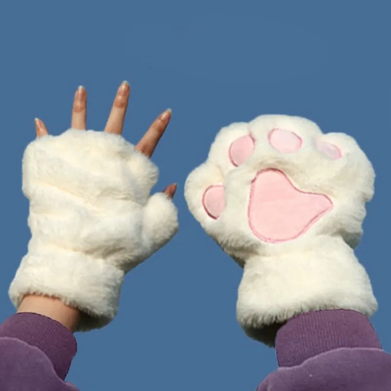 Cute "Claw Paw" Gloves - Warm Soft Plush Short Fingerless Fluffy Cat Mittens