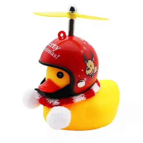Christmas Gift/Decoration - Yellow/Black/Pink Rubber Duck for Kid's Bikes - Cute Squeaky Ducks with Helmet and Scarf for Winter - Yellow Duck