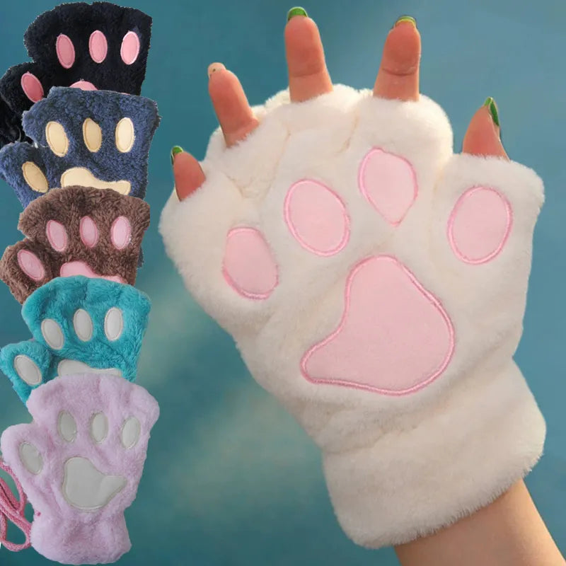 Cute "Claw Paw" Gloves - Warm Soft Plush Short Fingerless Fluffy Cat Mittens