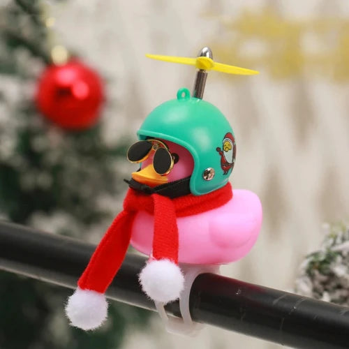 Christmas Gift/Decoration - Yellow/Black/Pink Rubber Duck for Kid's Bikes - Cute Squeaky Ducks with Helmet and Scarf for Winter - Pink Duck
