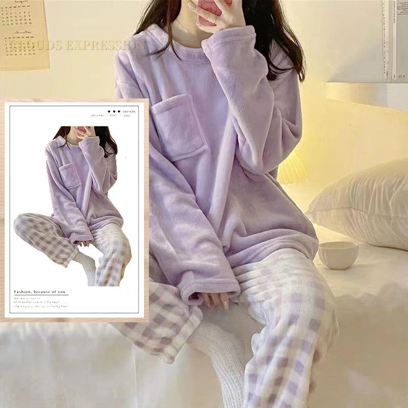 Autumn/Winter Women's/Girl's Pyjama Sets - Polka Dots/Printed Teddy - Sleepwear/Loungewear/Pyjamas - 40622420164706|40622420230242|40622420295778|40622420394082