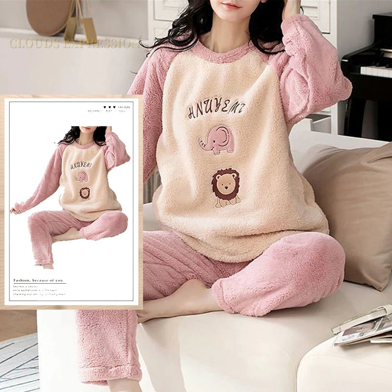 Autumn/Winter Women's/Girl's Pyjama Sets - Polka Dots/Printed Teddy - Sleepwear/Loungewear/Pyjamas - 40622420459618|40622420525154|40622420557922|40622420623458