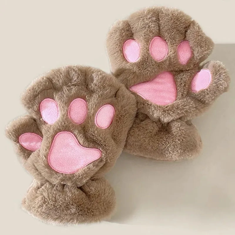 Cute "Claw Paw" Gloves - Warm Soft Plush Short Fingerless Fluffy Cat Mittens