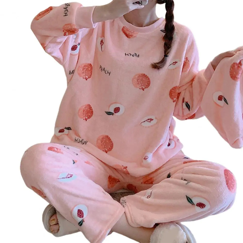 Pyjamas Sets - Warm Thick/Velvety, Flannel, Long Sleeve, Cartoon, Loungewear/Sleepwear - 1610