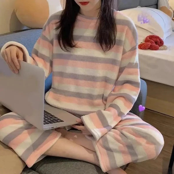 Pink/Grey/White Loungewear/Pyjamas - Multicolour Stripey