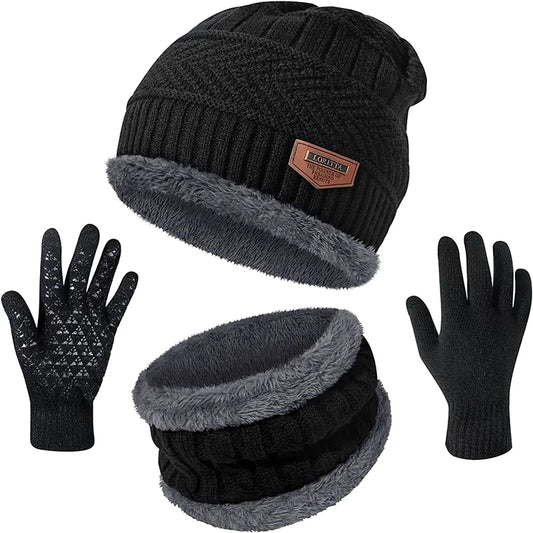 2022 Winter Men Women Thick Beanie Hat Knitted Hat Winter Cap Beanie Female Wool Neck Scarf Cap Balaclava Mask Bonnet Hats Set