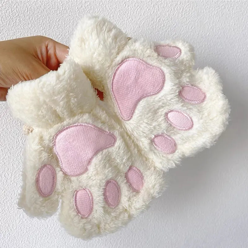 Cute "Claw Paw" Gloves - Warm Soft Plush Short Fingerless Fluffy Cat Mittens