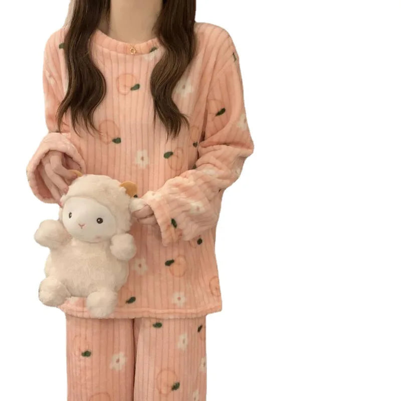 Autumn/Winter "Kawaii Coral Velvet" - 2-Piece Pyjamas/Loungewear - Pink