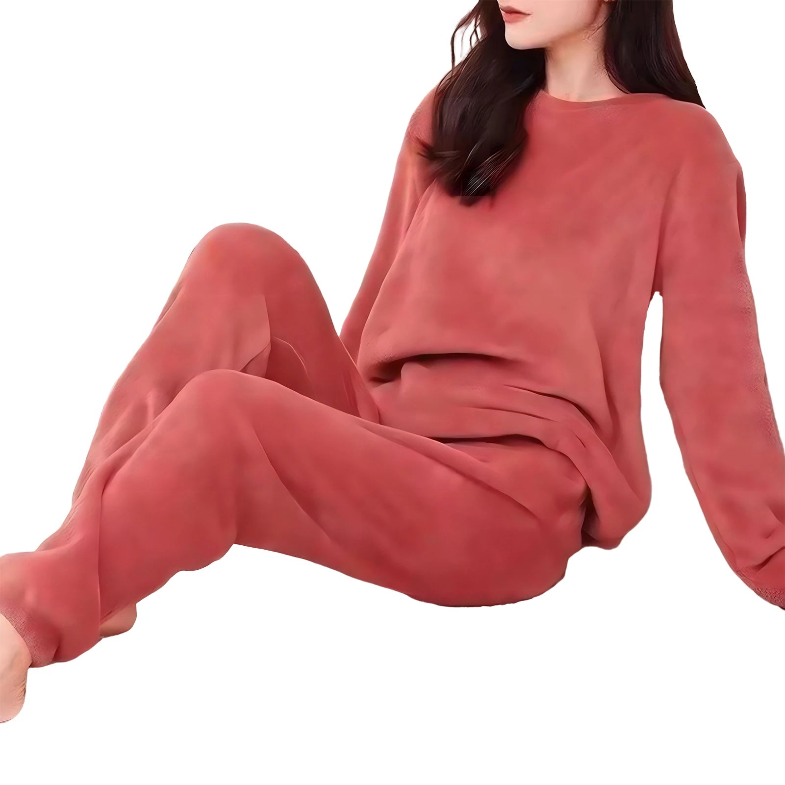 Pyjamas Sets - Warm Thick/Velvety, Flannel, Long Sleeve, Cartoon, Loungewear/Sleepwear - Wine Red
