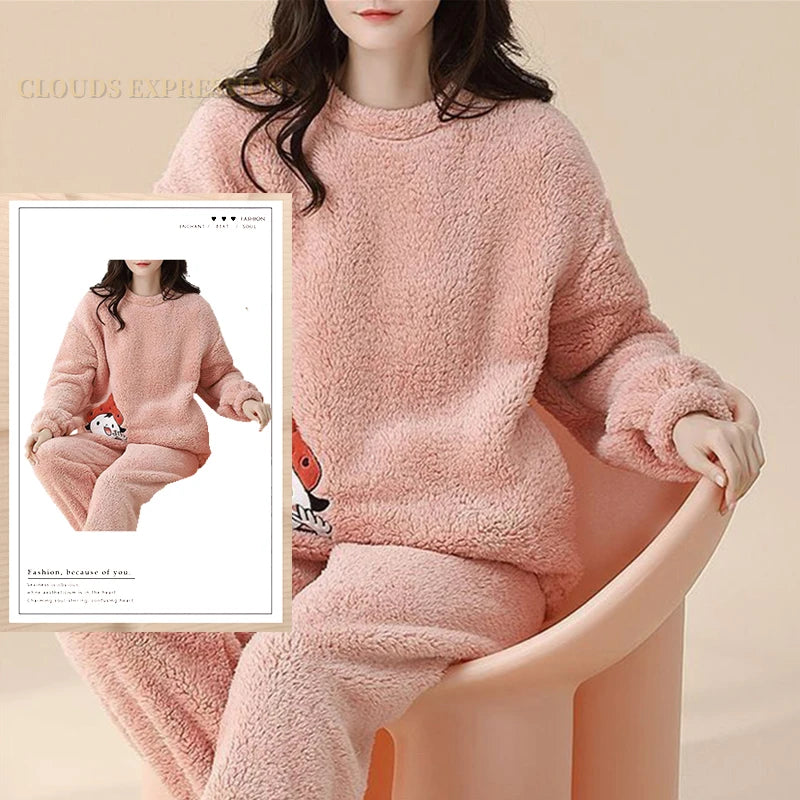Autumn/Winter Women's/Girl's Pyjama Sets - Polka Dots/Printed Teddy - Sleepwear/Loungewear/Pyjamas - 40622421180514|40622421246050|40622421311586|40622421377122