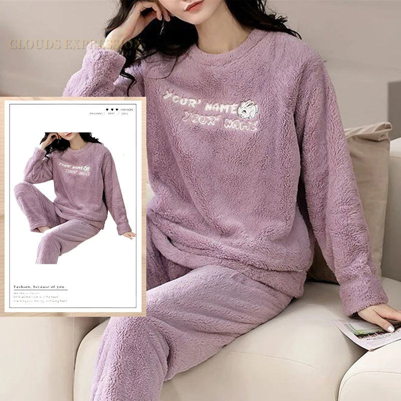 Autumn/Winter Women's/Girl's Pyjama Sets - Polka Dots/Printed Teddy - Sleepwear/Loungewear/Pyjamas - 40622420951138|40622421016674|40622421082210|40622421114978