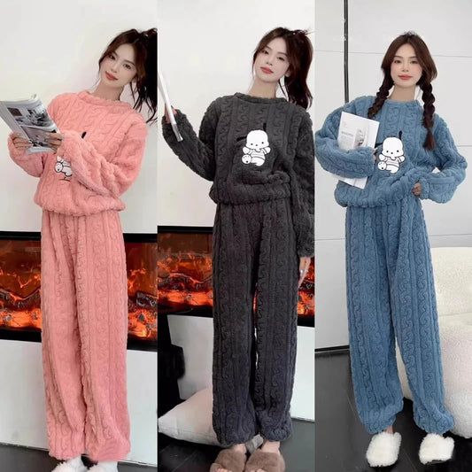 Women's Clothing New Fall And Winter Jacquard Shu Cotton Suit Padded Thickened Warm Cartoon Fashion Outwear Ladies Homewear Set