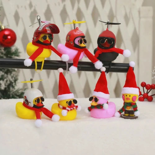Christmas Gift/Decoration - Yellow/Black/Pink Rubber Duck for Kid's Bikes - Cute Squeaky Ducks with Helmet and Scarf for Winter - Various Colours