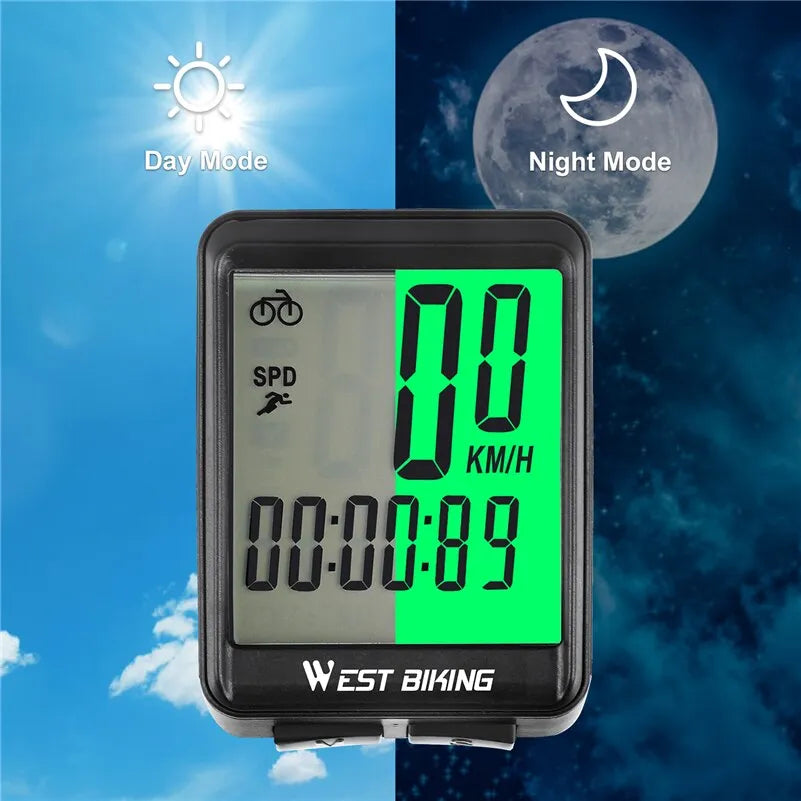 WEST BIKING Bicycle Wireless Computer MTB Road Bike Odometer Waterproof With Backlight Cycling Speedometer LED Rate Stopwatch