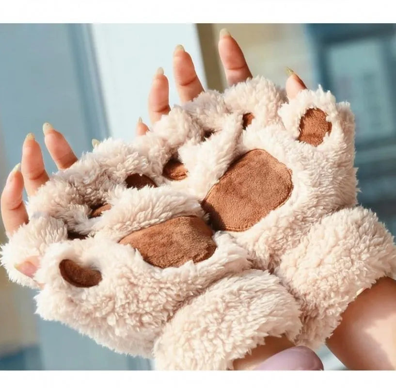 Cute "Claw Paw" Gloves - Warm Soft Plush Short Fingerless Fluffy Cat Mittens
