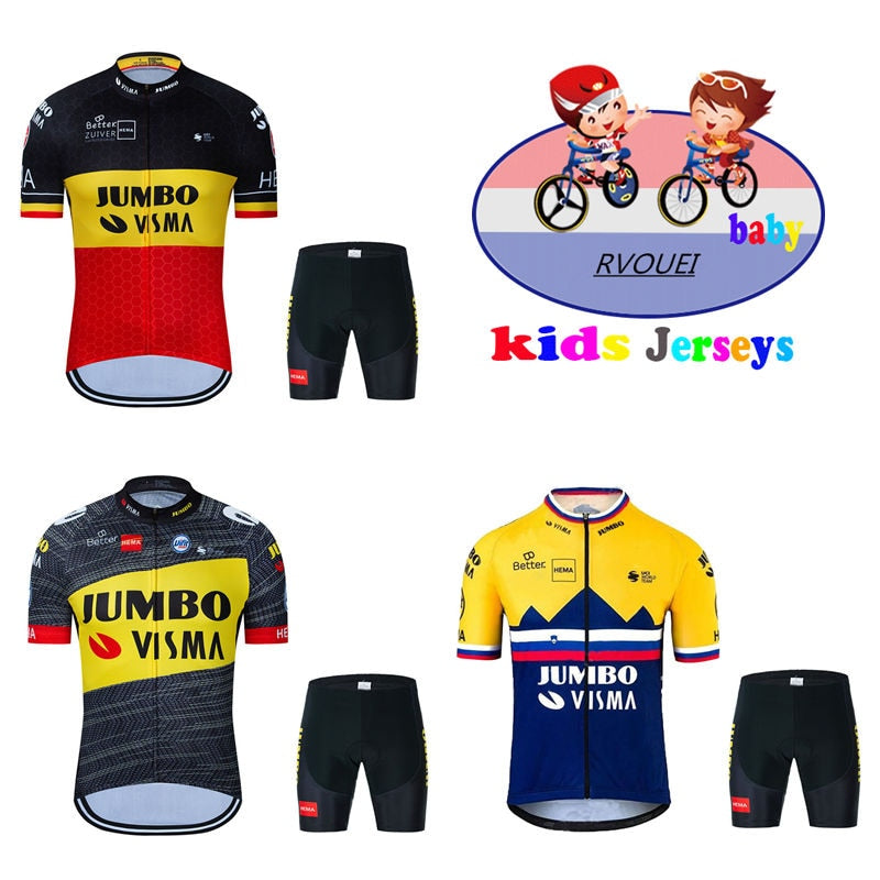 JUMBO VISMA Kids Cycling Jersey Set Shorts Summer Balance Breathable Quick Dry Children Cycling Clothing Boys Girls Bicycle Wear