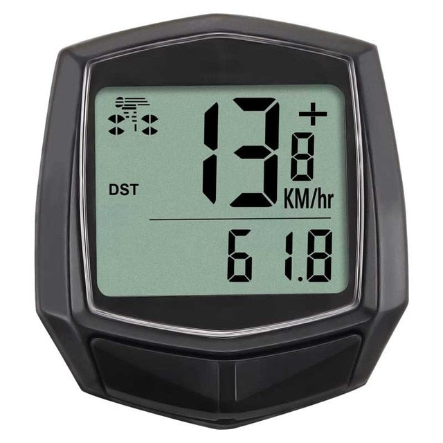 Waterproof Wired Digital Bike Speedometer/Odometer - Black Front view