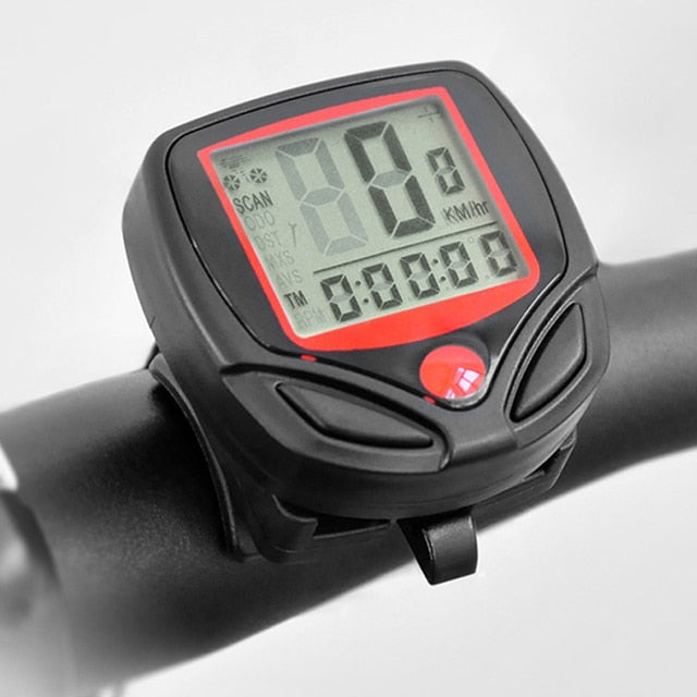 Waterproof Wired Digital Bike Speedometer/Odometer - Black/Red