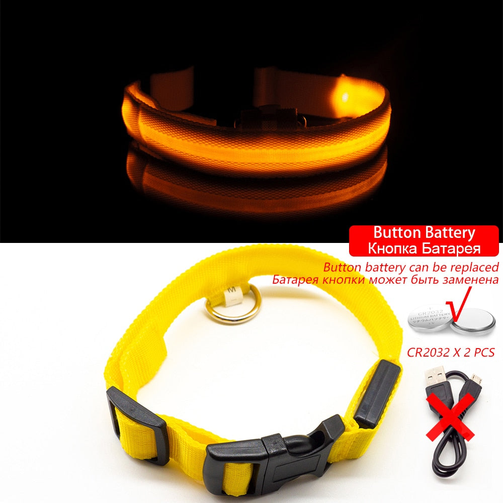 LED "Anti-Lost GLOW" Dog Collar For Dogs and Puppies + Battery Replacement (2) - Yellow