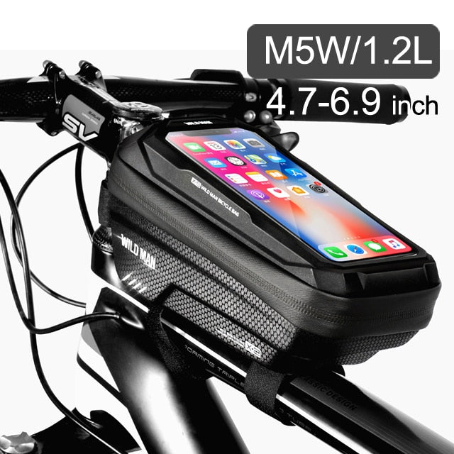 WILD MAN Bike Bag 1.8L Frame Front Tube Cycling Bag Bicycle Waterproof Phone Case Holder 7 Inches Touchscreen Bag Accessories - Vlad's Bike Bits