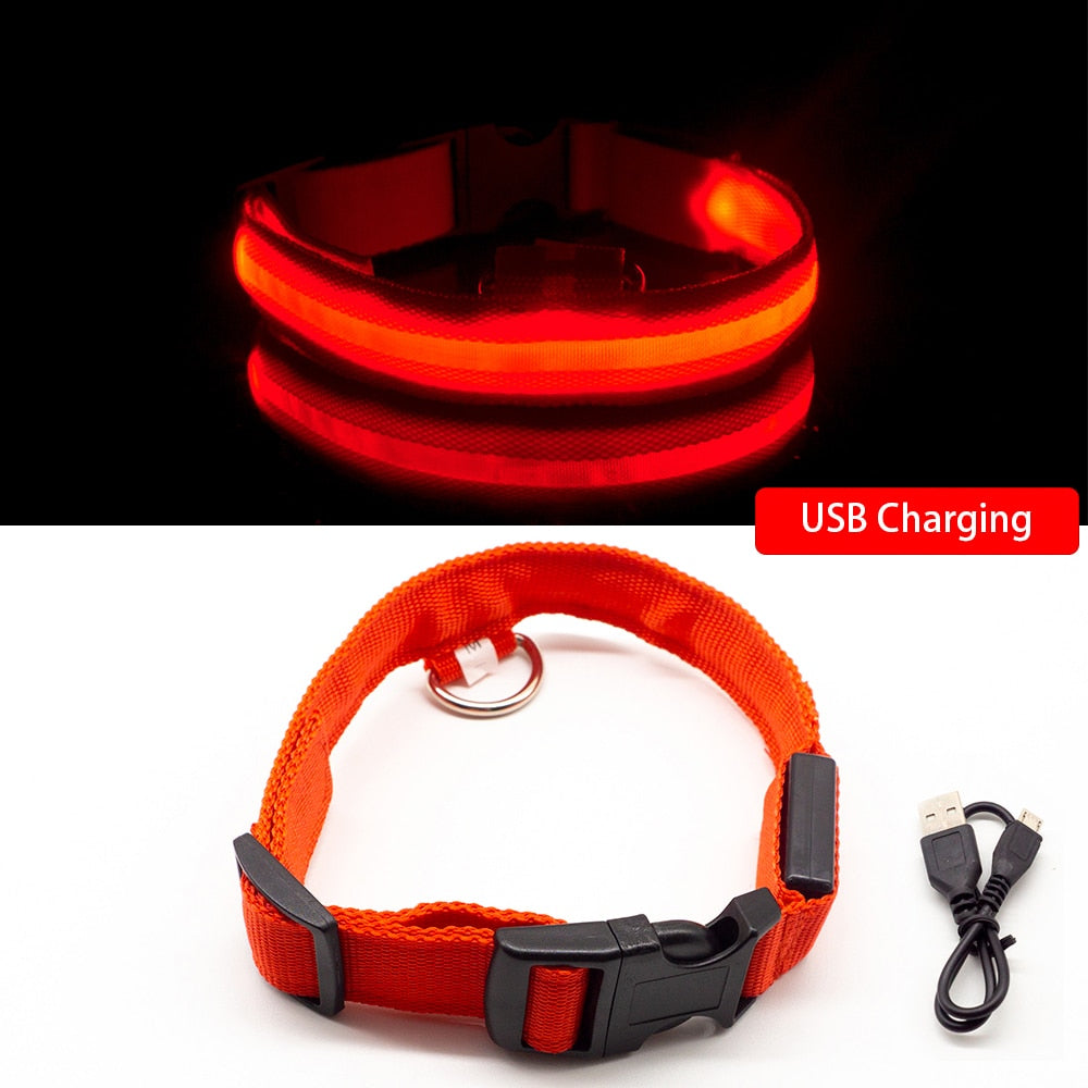 LED "Anti-Lost GLOW" Dog Collar For Dogs and Puppies + USB Charging - Red