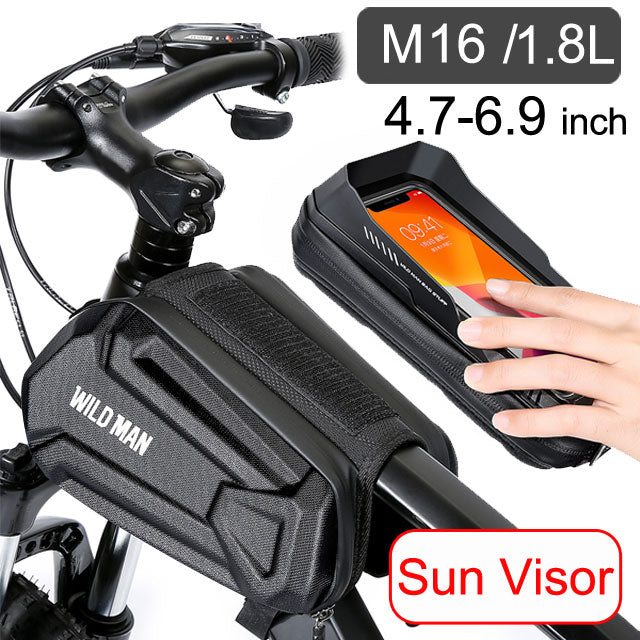 WILD MAN Bike Bag 1.8L Frame Front Tube Cycling Bag Bicycle Waterproof Phone Case Holder 7 Inches Touchscreen Bag Accessories - Vlad's Bike Bits