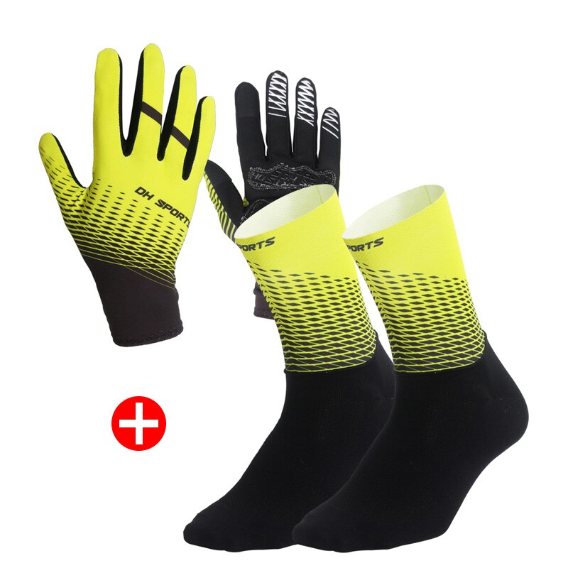 Sports Bicycle Set - 1Pair Half /Full Finger Cycling Gloves plus 1Pair Cycling Socks - Unisex - Yellow/Black-3 Sizes