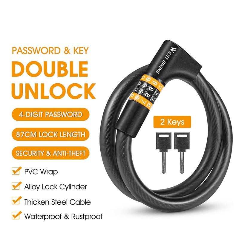 WEST BIKING Bike Cable Lock - Anti Theft - Key or Code - Bicycle Security Accessories - Vlad's Bike Bits