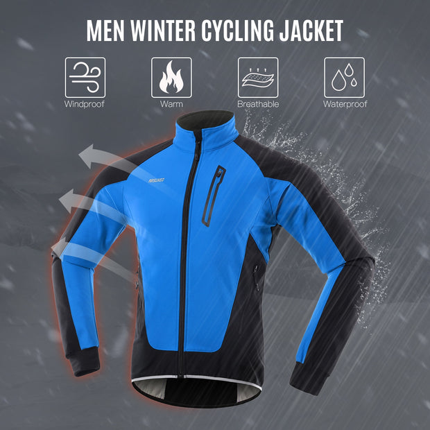 ARSUXEO Hi-Viz Men's Winter Waterproof/Windproof Thermal Fleece-lined Cycling Jacket - Reflective/5 Colours