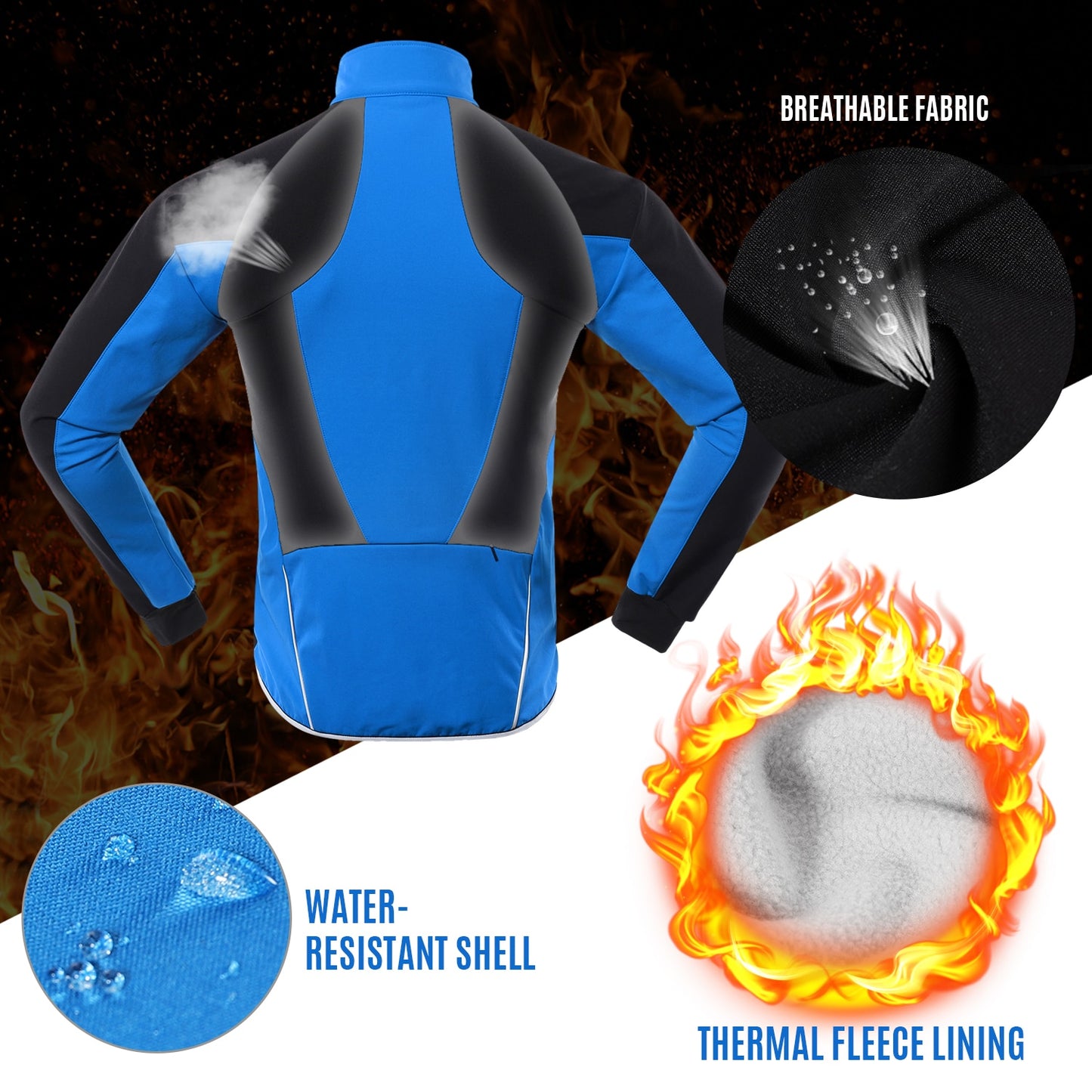 ARSUXEO Hi-Viz Men's Winter Waterproof/Windproof Thermal Fleece-lined Cycling Jacket - Reflective/5 Colours