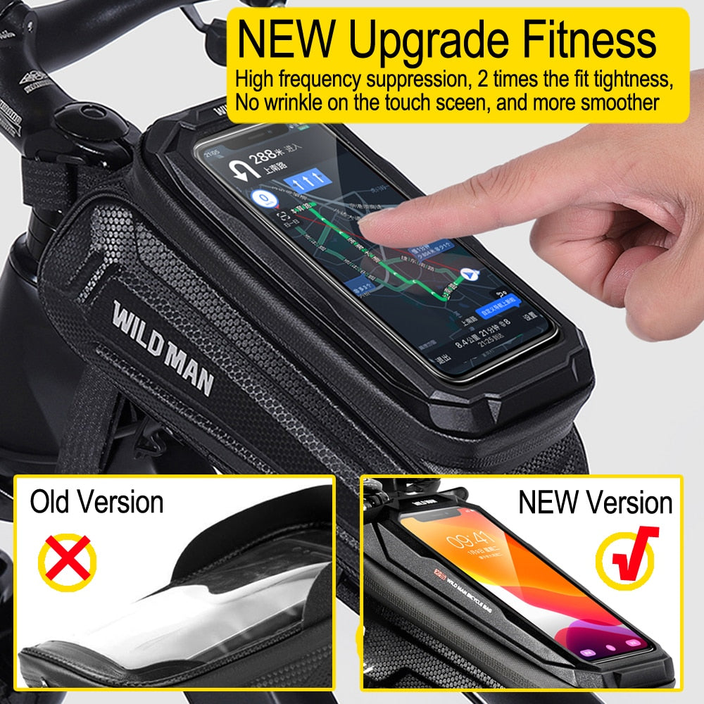 WILD MAN Bike Bag 1.8L Frame Front Tube Cycling Bag Bicycle Waterproof Phone Case Holder 7 Inches Touchscreen Bag Accessories - Vlad's Bike Bits