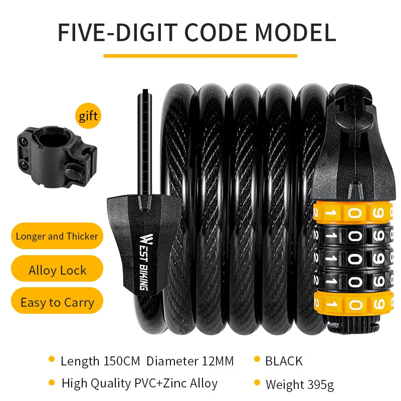 WEST BIKING Bike Cable Lock - Anti Theft - Key or Code - Bicycle Security Accessories - Vlad's Bike Bits