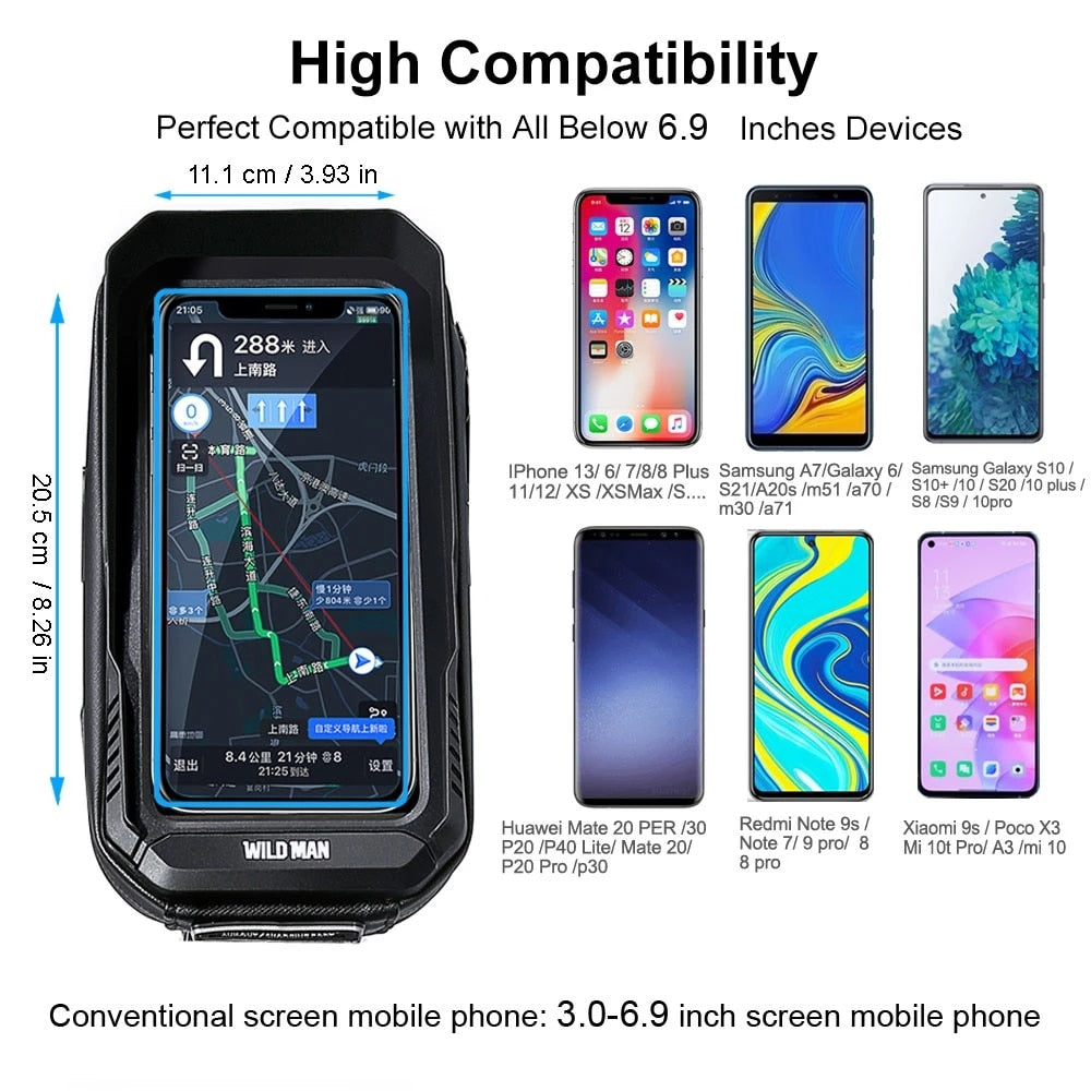 WILD MAN Bike Bag 1.8L Frame Front Tube Cycling Bag Bicycle Waterproof Phone Case Holder 7 Inches Touchscreen Bag Accessories - Vlad's Bike Bits