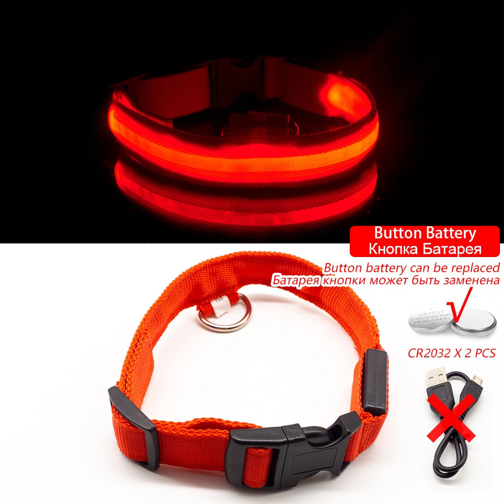 LED "Anti-Lost GLOW" Dog Collar For Dogs and Puppies + USB Charging/Battery Replacement (2) - Orange