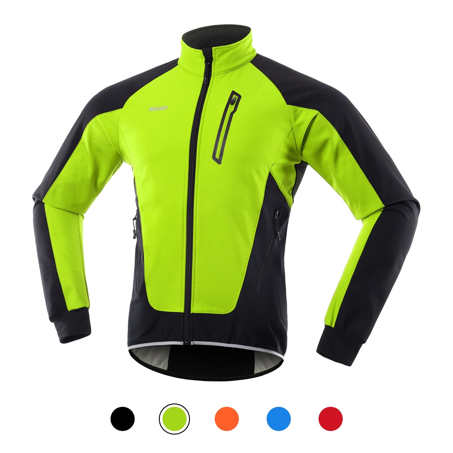 ARSUXEO Hi-Viz Men's Winter Waterproof/Windproof Thermal Fleece-lined Cycling Jacket - Reflective/Yellow-Green/Black