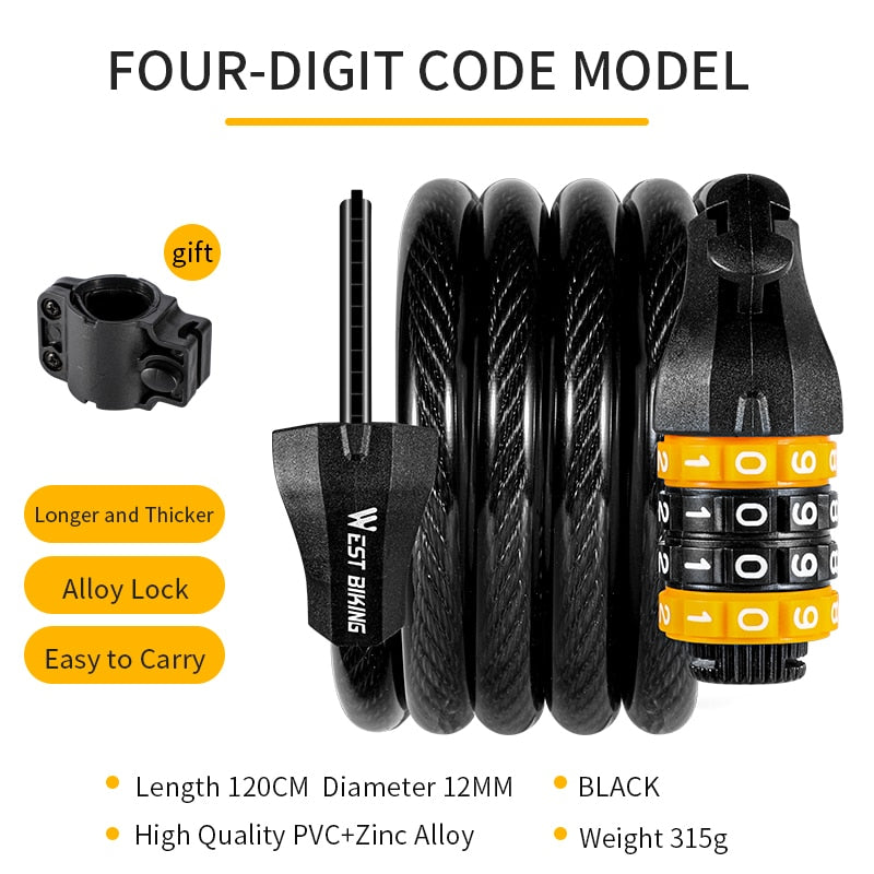 WEST BIKING Bike Cable Lock - Anti Theft - Key or Code - Bicycle Security Accessories - Vlad's Bike Bits