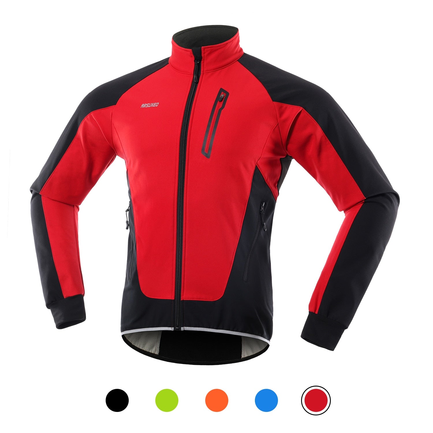 ARSUXEO Hi-Viz Men's Winter Waterproof/Windproof Thermal Fleece-lined Cycling Jacket - Reflective/Red/Black