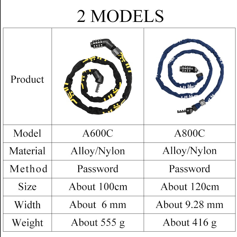 ULAC Bicycle Anti-theft Password Chain/Lock - Ultra-light/Portable/Sturdy - Bicycle Security Accessories - Vlad's Bike Bits