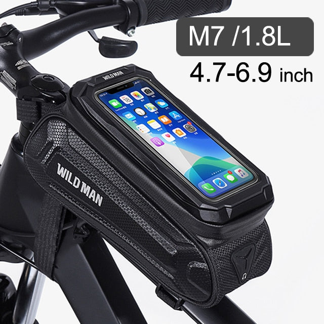 WILD MAN Bike Bag 1.8L Frame Front Tube Cycling Bag Bicycle Waterproof Phone Case Holder 7 Inches Touchscreen Bag Accessories - Vlad's Bike Bits