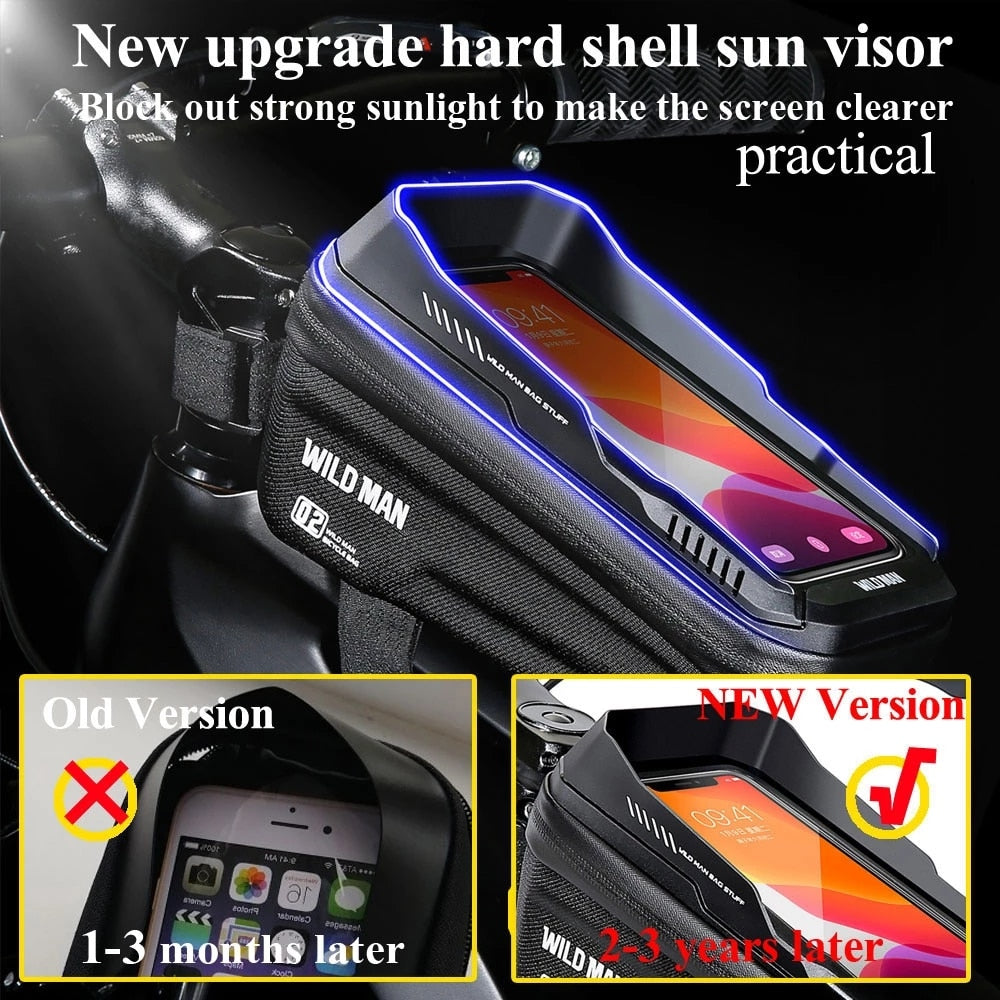 WILD MAN Bike Bag 1.8L Frame Front Tube Cycling Bag Bicycle Waterproof Phone Case Holder 7 Inches Touchscreen Bag Accessories - Vlad's Bike Bits