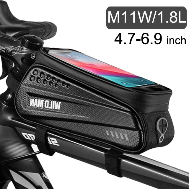WILD MAN Bike Bag 1.8L Frame Front Tube Cycling Bag Bicycle Waterproof Phone Case Holder 7 Inches Touchscreen Bag Accessories - Vlad's Bike Bits